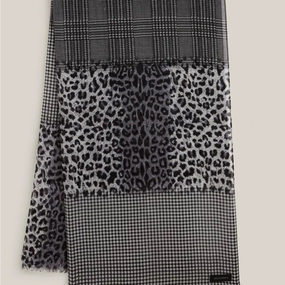 All Saints Black and Gray Animal Print Scarf